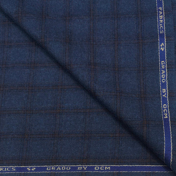 Tweed Blazer Fabric OCM 100% Wool Check Colour Space Blue