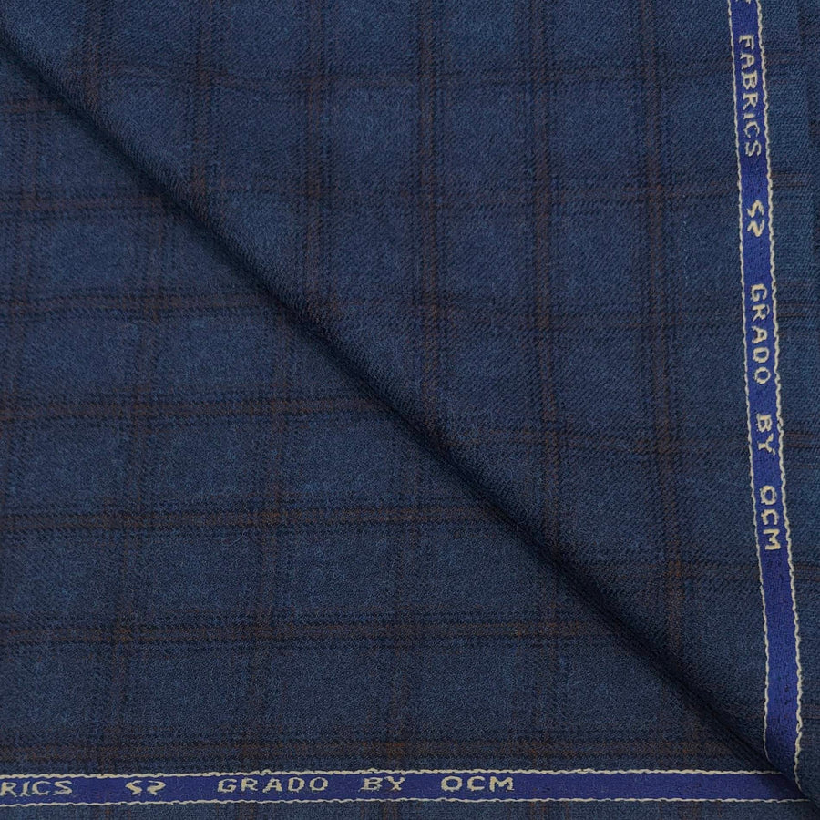Tweed Blazer Fabric OCM 100% Wool Check Colour Space Blue