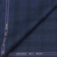 Tweed Blazer Fabric OCM 100% Wool Check Colour Iron Blue
