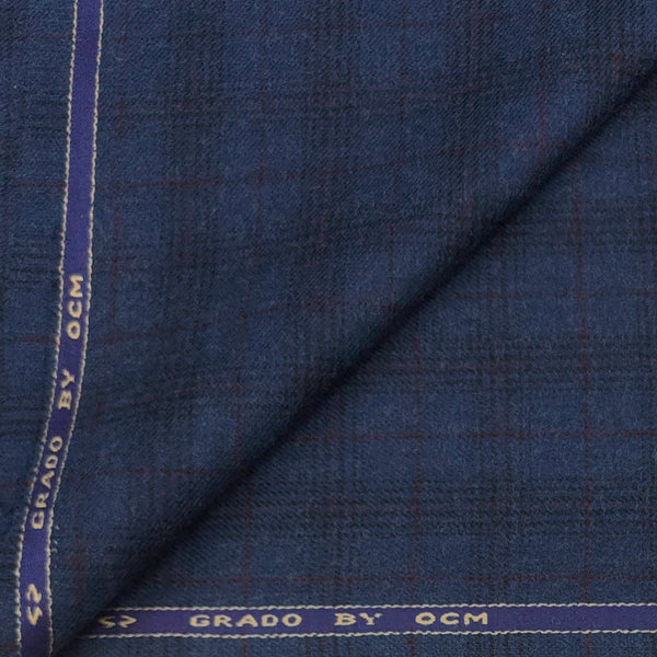 Tweed Blazer Fabric OCM 100% Wool Check Colour Iron Blue