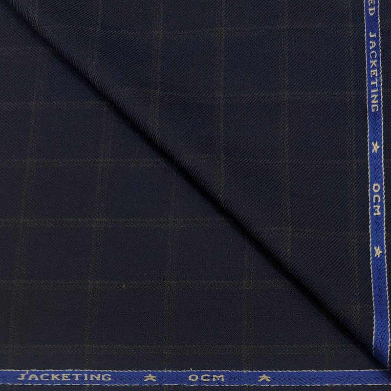 Tweed Blazer Fabric OCM Wool Blended Check Colour Blackish Blue