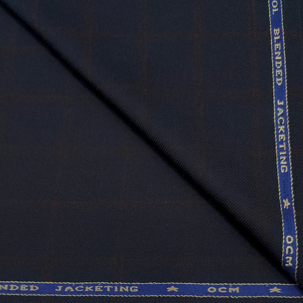 Tweed Blazer Fabric OCM Wool Blended Check Colour Denim Blue
