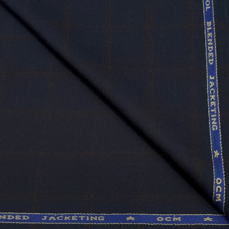 Tweed Blazer Fabric OCM Wool Blended Check Colour Denim Blue