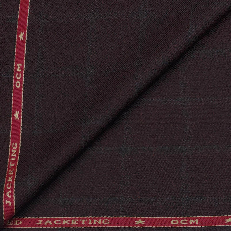 Tweed Blazer Fabric OCM Wool Blended Check Colour Wine