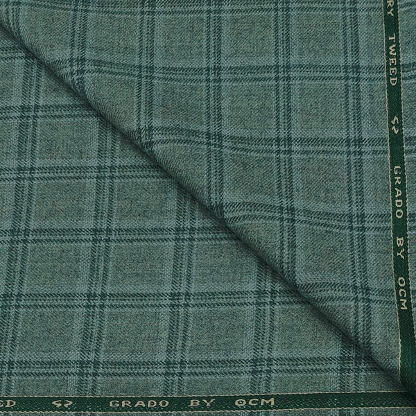 Tweed Blazer Fabric OCM Wool Blended Check Colour Sage Green