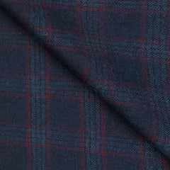 Tweed Blazer Fabric OCM Wool Blended Check Colour Indigo Blue N Rose Red