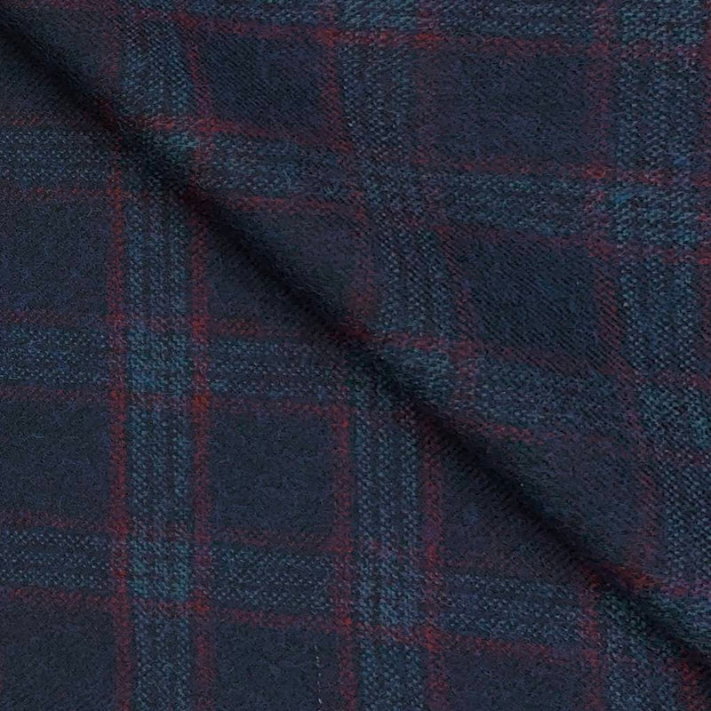 Tweed Blazer Fabric OCM Wool Blended Check Colour Indigo Blue N Rose Red