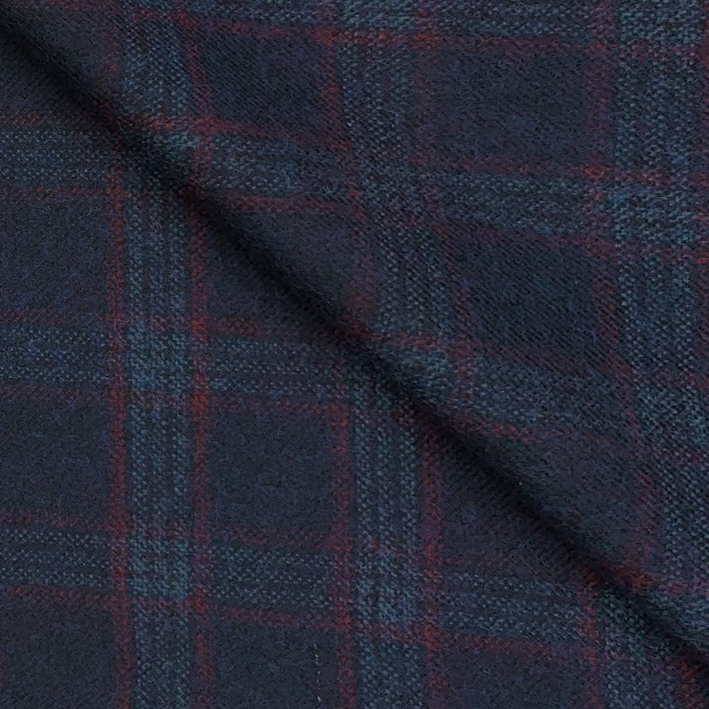 Tweed Blazer Fabric OCM Wool Blended Check Colour Indigo Blue N Rose Red