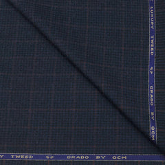 Tweed Blazer Fabric OCM Wool Blended Check Colour Denim Blue N Reddish Brown
