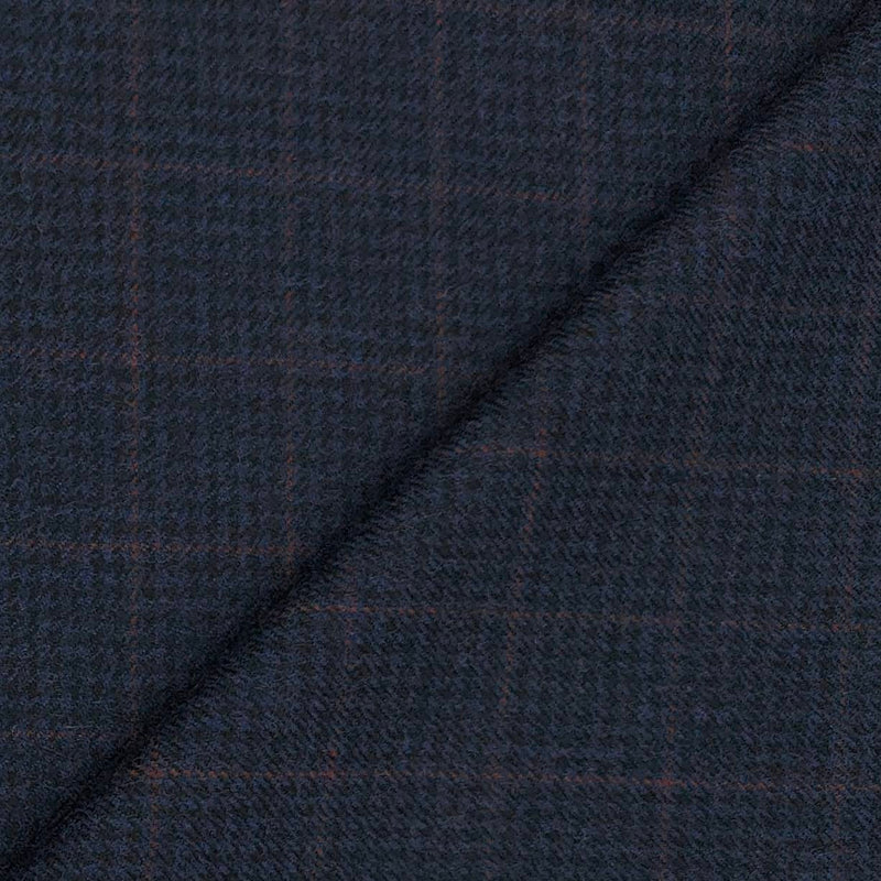 Tweed Blazer Fabric OCM Wool Blended Check Colour Denim Blue N Reddish Brown