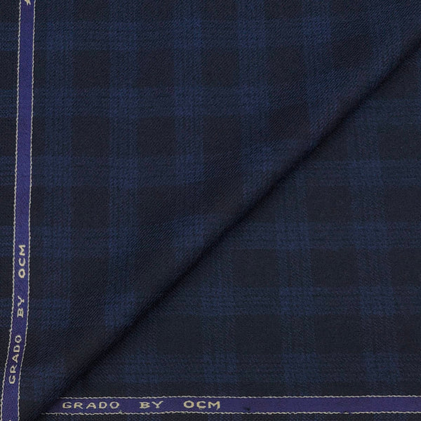 Tweed Blazer Fabric OCM Wool Blended Check Colour Dark Blue N Royal Blue