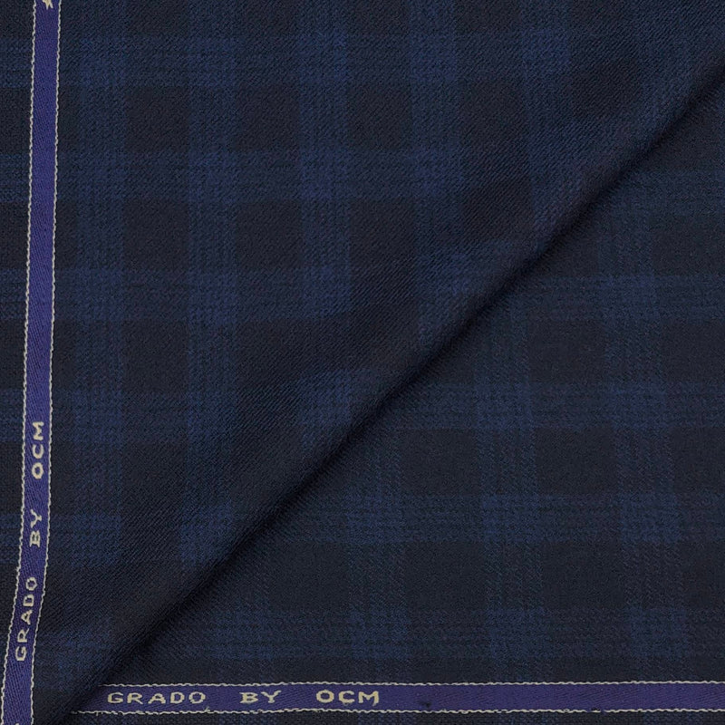 Tweed Blazer Fabric OCM Wool Blended Check Colour Dark Blue N Royal Blue