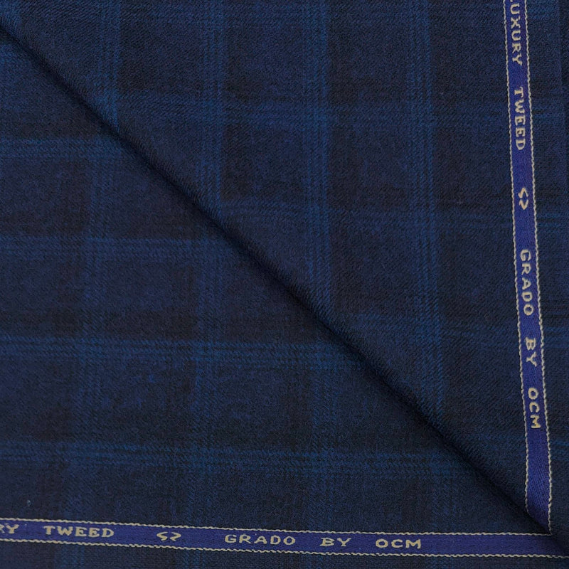 Tweed Blazer Fabric OCM Wool Blended Check Colour Navy Blue
