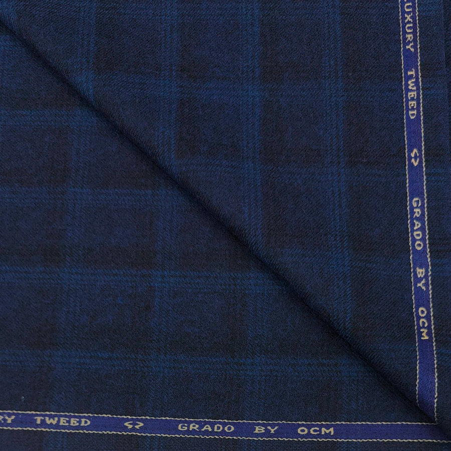 Tweed Blazer Fabric OCM Wool Blended Check Colour Navy Blue