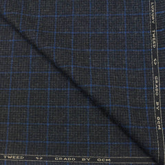 Tweed Blazer Fabric OCM Wool Blended Check Colour Charcoal Grey N Blue