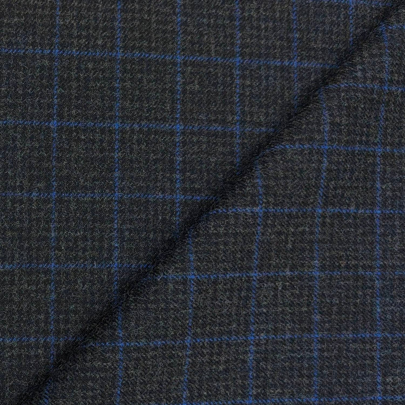 Tweed Blazer Fabric OCM Wool Blended Check Colour Charcoal Grey N Blue