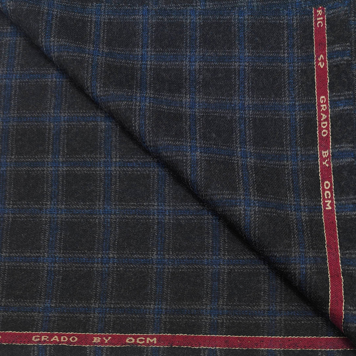 Tweed Blazer Fabric OCM 100% Wool Check Colour Shadow Grey N Blue