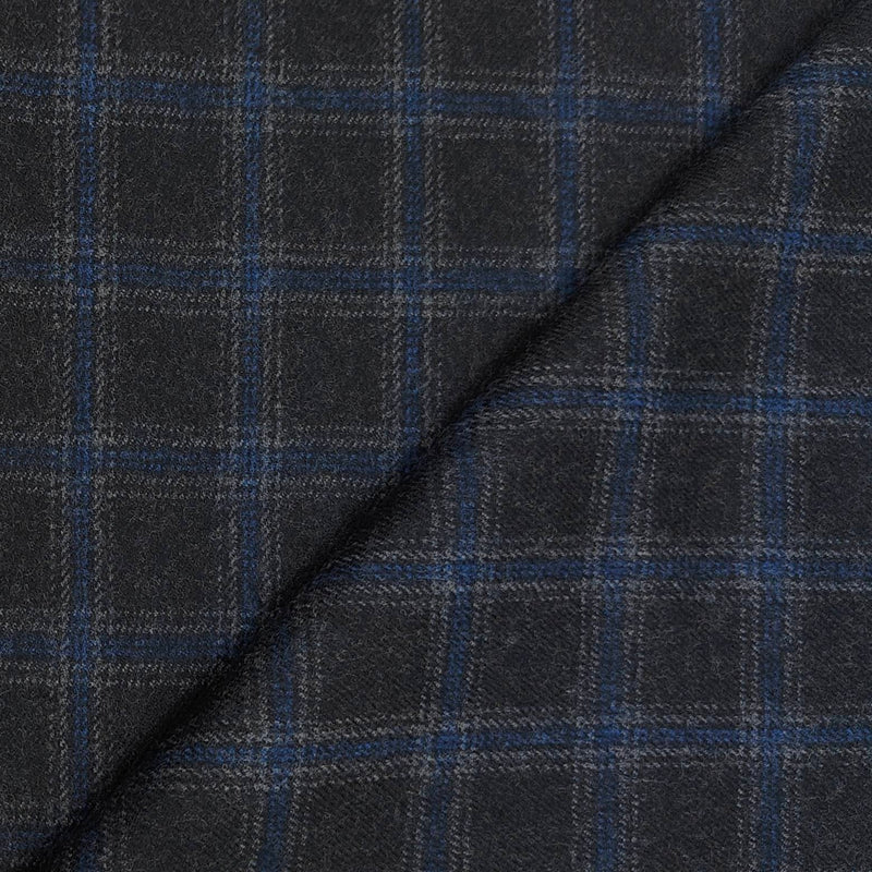 Tweed Blazer Fabric OCM 100% Wool Check Colour Shadow Grey N Blue