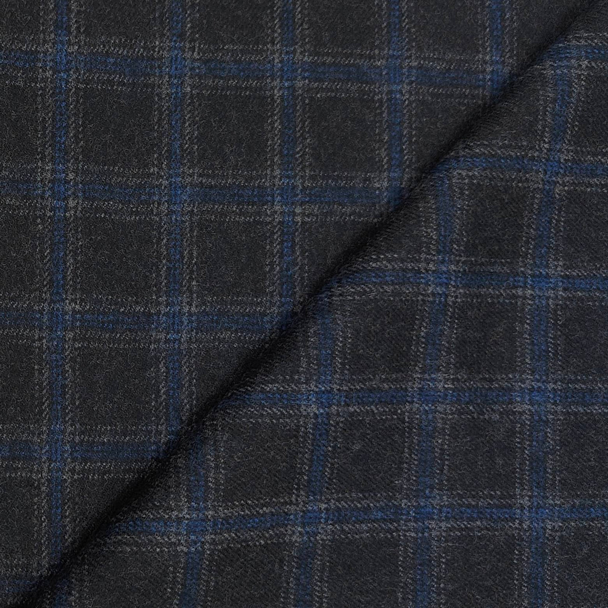 Tweed Blazer Fabric OCM 100% Wool Check Colour Shadow Grey N Blue