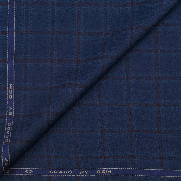 Tweed Blazer Fabric OCM 100% Wool Check Colour Beryy Blue