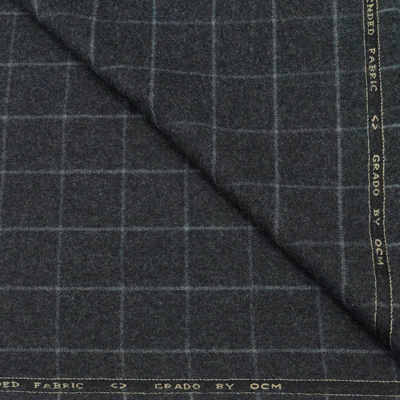 Tweed Blazer Fabric OCM 100% Wool Check Colour Charcoal Grey