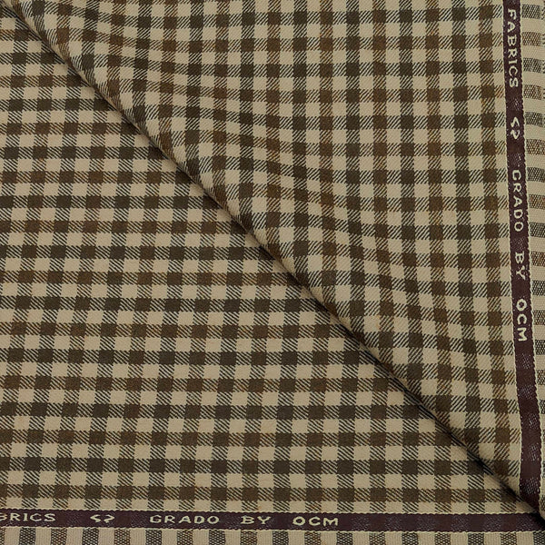 Tweed Blazer Fabric OCM Wool Blended Check Colour Beige N Brown