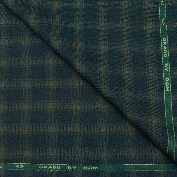 Tweed Blazer Fabric OCM 100% Wool Check Colour Dark Green