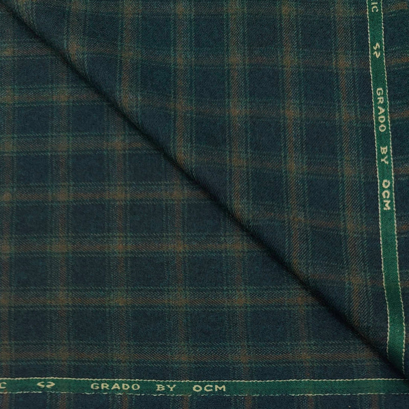Tweed Blazer Fabric OCM 100% Wool Check Colour Dark Green