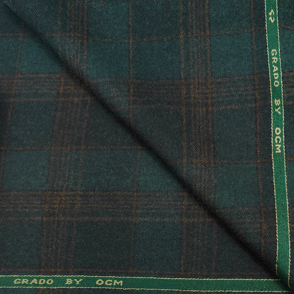 Tweed Blazer Fabric OCM Super Fine count 100% Wool Check Colour Dark Green