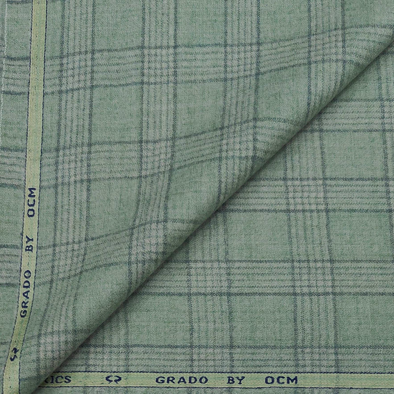 Tweed Blazer Fabric OCM 100s count 100% Wool Check Colour Tea Green