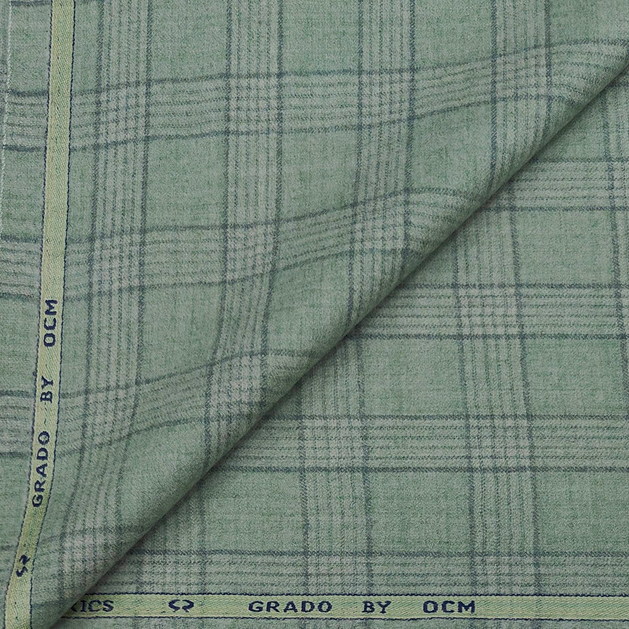Tweed Blazer Fabric OCM 100s count 100% Wool Check Colour Tea Green