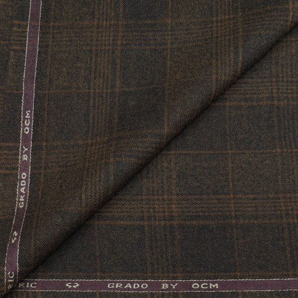 Tweed Blazer Fabric OCM Super Fine count 100% Wool Check Colour Brown