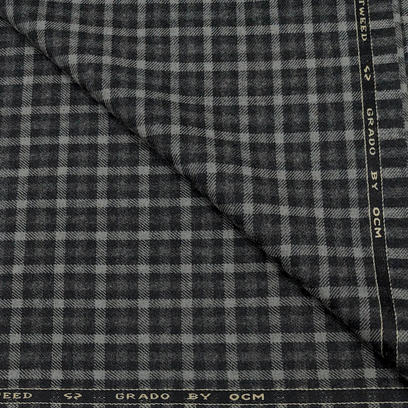 Tweed Blazer Fabric OCM Super Fine count 100% Wool Check Colour Silver N Grey