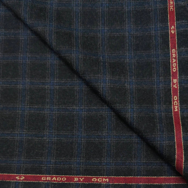 Tweed Blazer Fabric OCM Super Fine count 100% Wool Check Colour Navy Blue N Grey