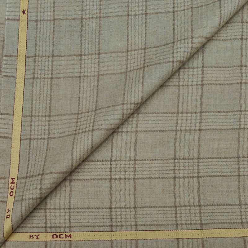 Tweed Blazer Fabric OCM 100s count 100% Wool Check Colour Stix Greige