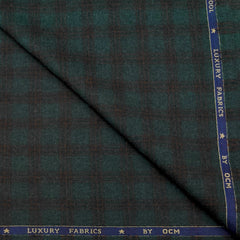 Tweed Blazer Fabric OCM 100s count 100% Wool Check Colour Dark Teal Green