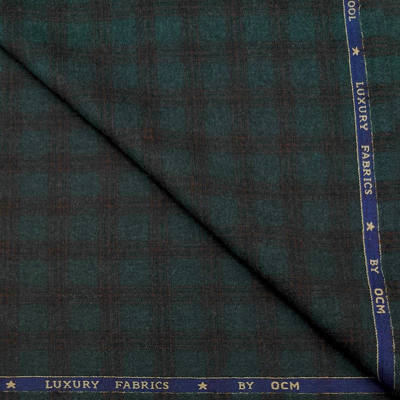Tweed Blazer Fabric OCM 100s count 100% Wool Check Colour Dark Teal Green
