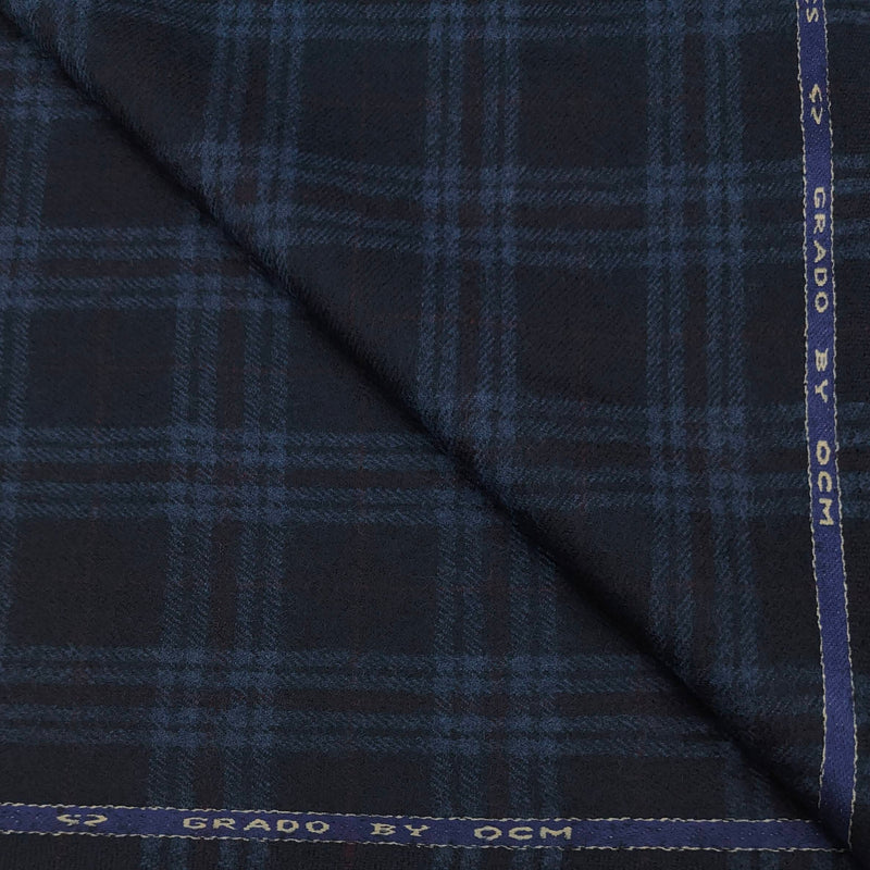 Tweed Blazer Fabric OCM Super Fine count 100% Wool Check Colour Dark Blue