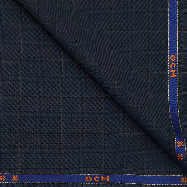 Trouser Fabric OCM Wool Blended Mild Broad Check Colour Prussian Blue