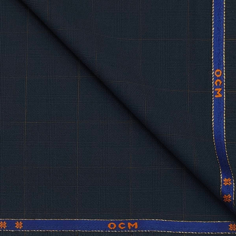 Trouser Fabric OCM Wool Blended Mild Broad Check Colour Prussian Blue