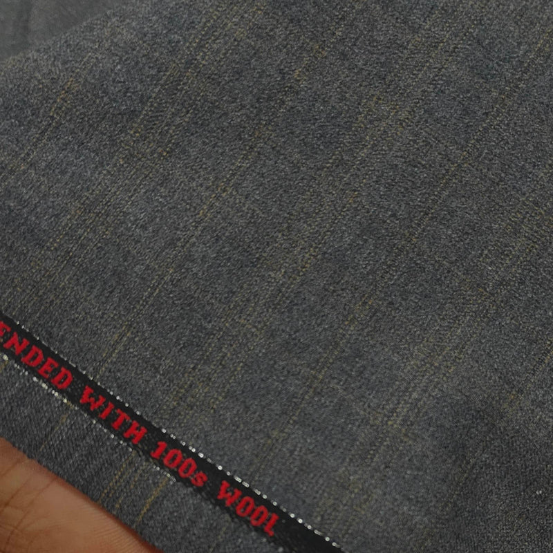 Trouser Fabric OCM Super 100s Wool Stretchable Blended Worsted Check Colour Lava Grey
