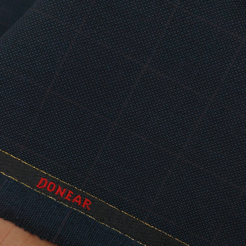 Trouser Fabric Donear Wool Blended Broad Check Colour Prussian Blue
