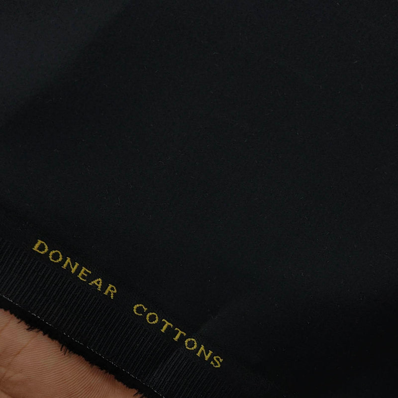 Trouser Fabric Donear LA Finish Lycra Pure Cotton Plain Colour Black
