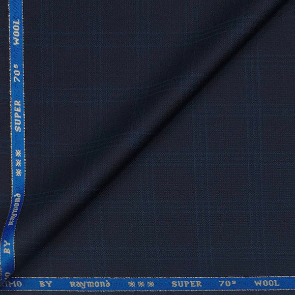 Trouser Fabric Raymond 70s Wool Blended Broad Check Colour Midnight Blue