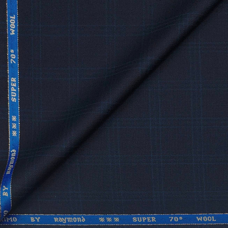 Trouser Fabric Raymond 70s Wool Blended Broad Check Colour Midnight Blue