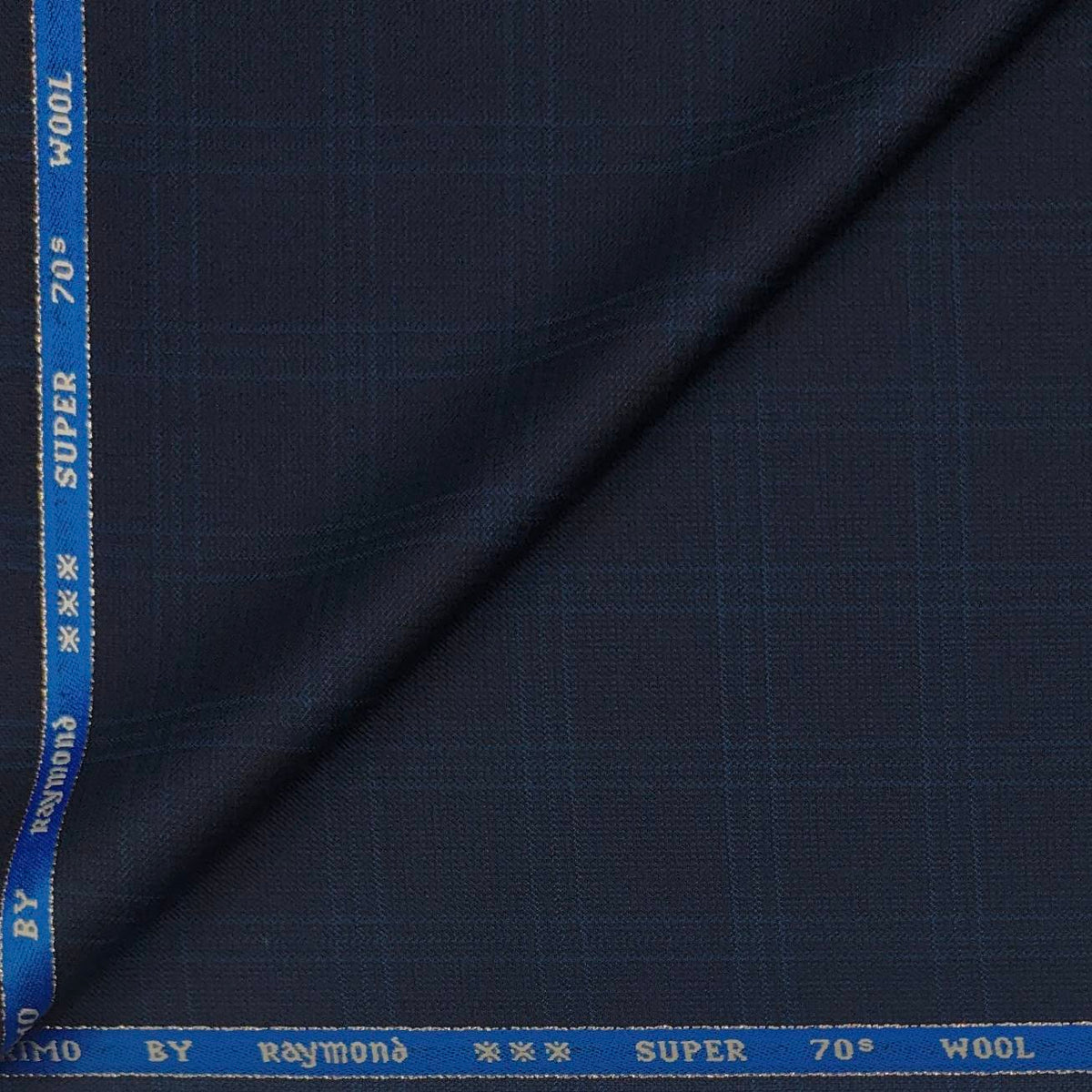 Trouser Fabric Raymond 70s Wool Blended Broad Check Colour Midnight Blue