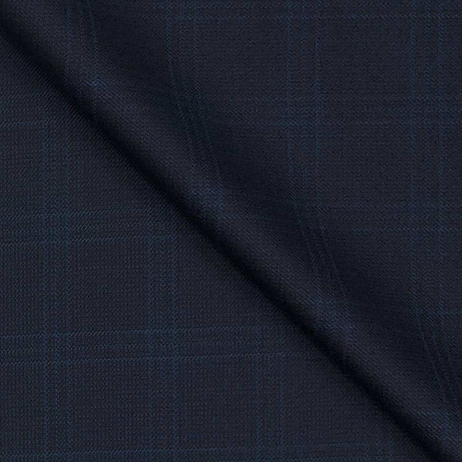 Trouser Fabric Raymond 70s Wool Blended Broad Check Colour Midnight Blue