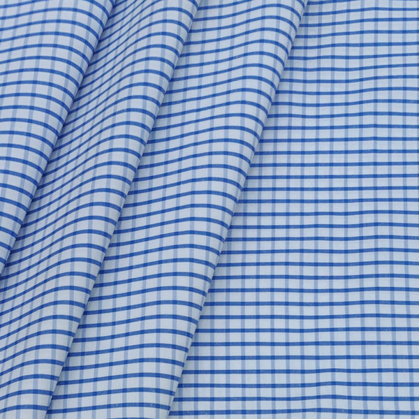 Shirt Fabric ManTire Poly Cotton Wrinkle Free Formal Check Colour Royal Blue