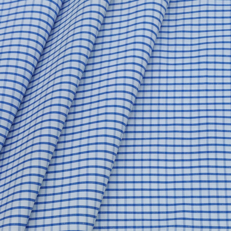 Shirt Fabric ManTire Poly Cotton Wrinkle Free Formal Check Colour Royal Blue