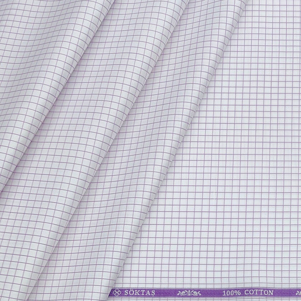 Shirt Fabric Soktas 80s Giza Cotton Small Check Colour Light Purple N White